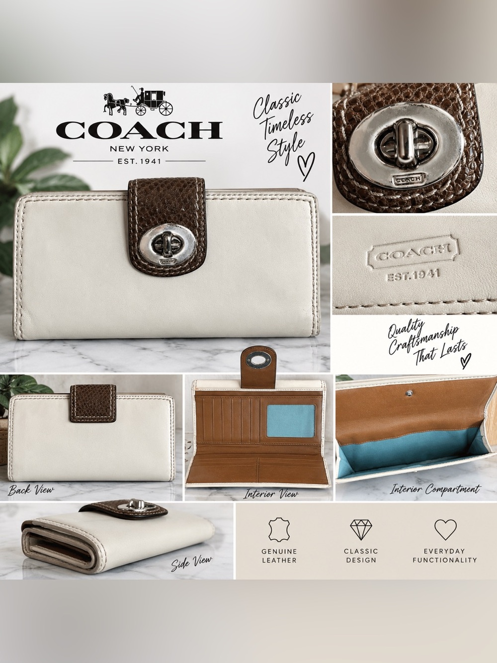 Coach White Leather Men's Wallet Clutch